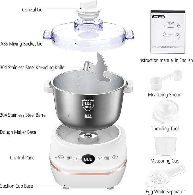 AIZIYO DoughChief, 5.3QT Dough Maker, Dough Mixer with Ferment Function, 304 Stainless Steel Bowl, Removeable lid, Face-up Touch Panel, Electric Dough Proofing Box for Pizza, Bread, Pasta & Mochi