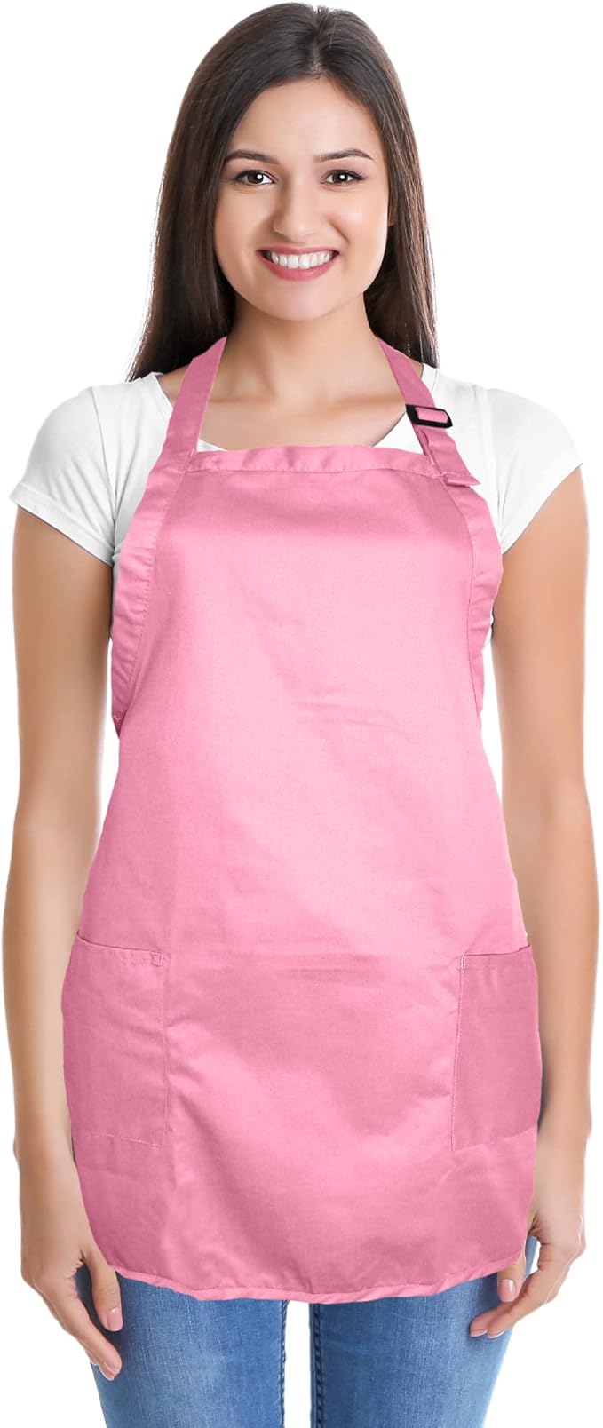 DALIX Apron Commercial Restaurant Home Bib Spun Poly Cotton Kitchen Aprons (2 Pockets) (2, Pink)