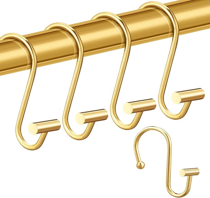 Gracelife Gold Rust Resistant Metal Shower Curtain Rings, T-Bar Hooks - Image 2