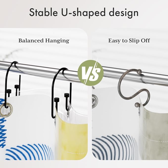 AmazerBath Shower Curtain Hooks, Metal Shower Curtain Hooks Rings, Double - Image 3