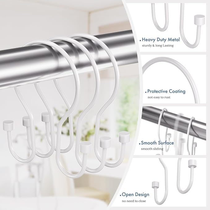 Bathway White Shower Curtain Hooks Shower Curtain Rings - Image 2