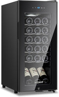 Mini Wine Fridge-Black, 18 Bottles Low Noise Compressor Wine Cooler, Freestanding Wine Cellar with Glass Door and Digital Temperature Control, 14 Inch Wine Refrigerator for Bar, Home & Office