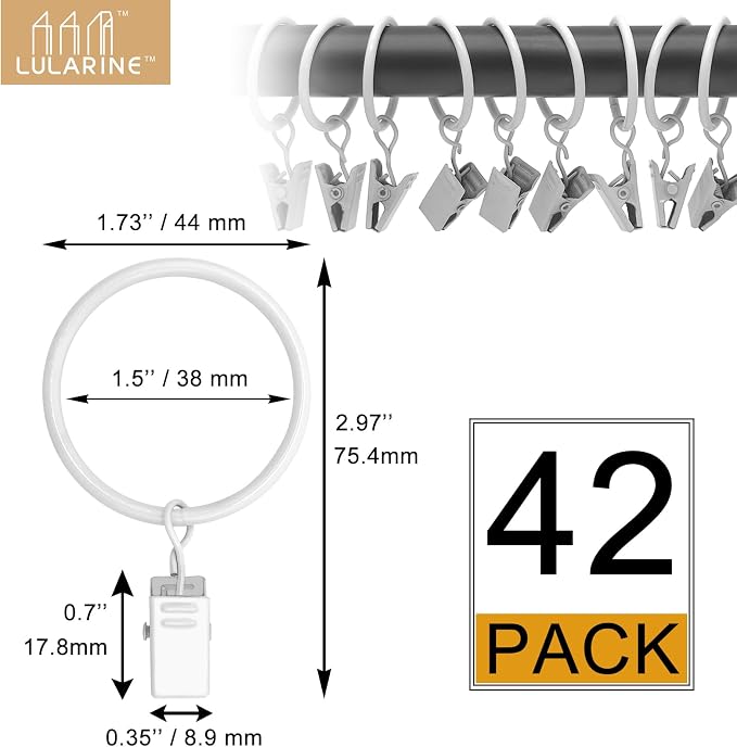 42 Pack Curtain Rings with Clips 1.5" Interior Diameter, Metal Drapery Clips - Image 2