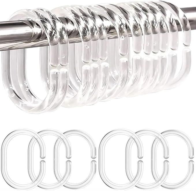 Resze 48 PCS Shower Curtain Rings, Plastic Clear Shower Curtain Hooks, C-Shaped by Resze