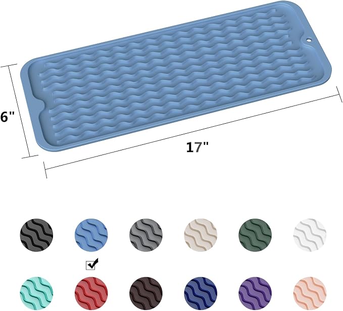 ZLR Small Dish Drying Mat for Kitchen Counter, Lichen Blue | Narrow Silicone - Image 6