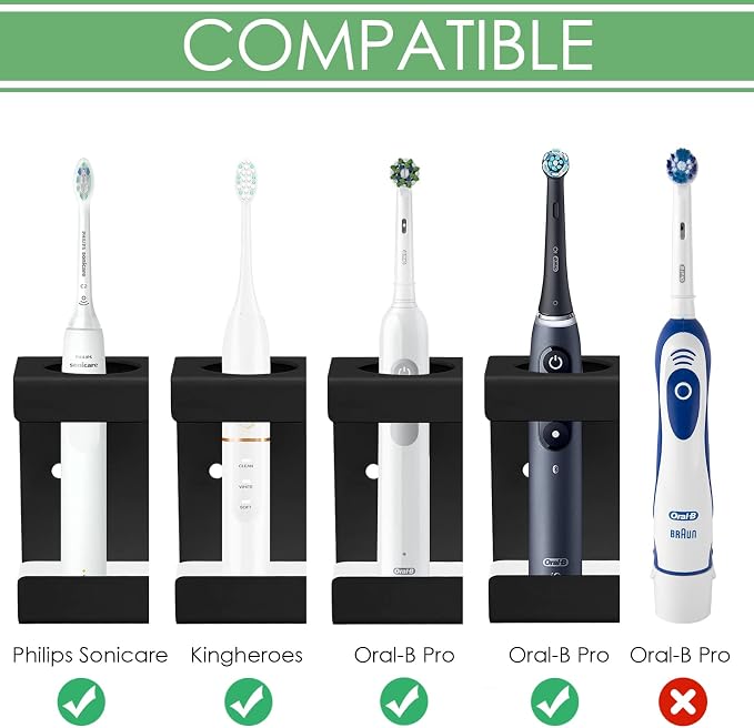 Adorila Electric Toothbrush Holder Wall Mount 2-Slot, Stainless Steel, Fits - Image 2