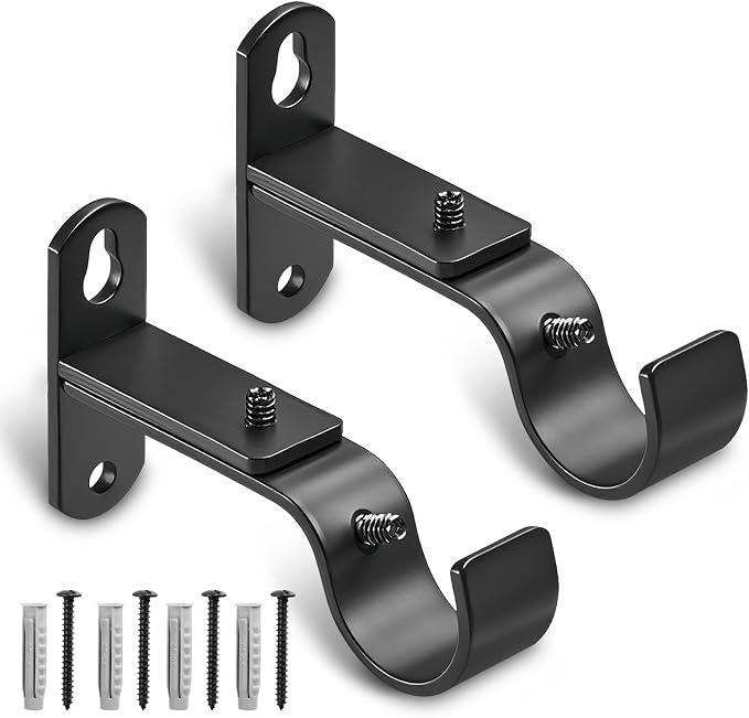 Adjustable Curtain Rod Brackets, Metal Window Drapery Rod Hanger Holders Hooks by AMZSEVEN
