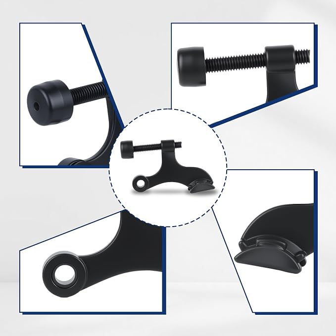 Hinge Pin Door Stop, Adjustable Door Stopper Hinge, Matte Black, 12 Pack | - Image 3