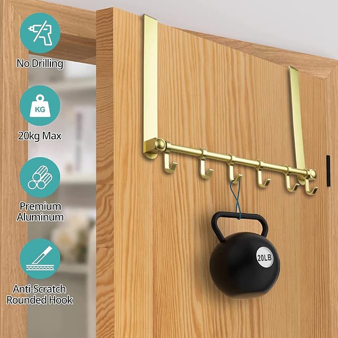 MGahyi Gold Over The Door Hooks, Over The Door Towel Rack | 6 Sliding - Image 3