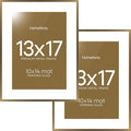 Homeforia 13x17 Picture Frame Bronze, High End Metal 13x17 Brass Poster Frames with Mat 10x14 Photo, 13 x 17 Frame Matted to 10 by 14 inch Print, 17by13 Thin Frames, Tempered Glass, Wall Kit, Set of 2
