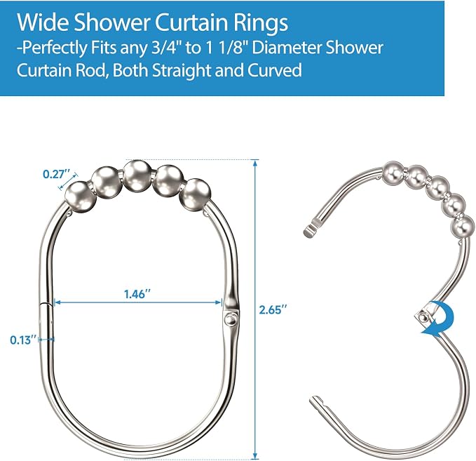 MENGJINGO 12PCS Wide Shower Curtain Hooks Rings, Rust Proof Stainless Steel | - Image 4