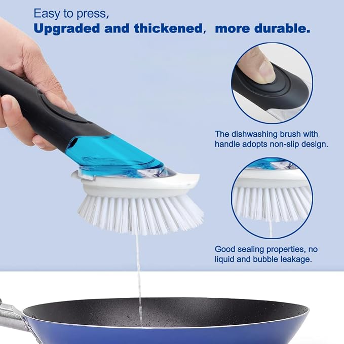 CELOX Dish Brush with Soap Dispenser, Dish Soap Brush with Handle - Image 5