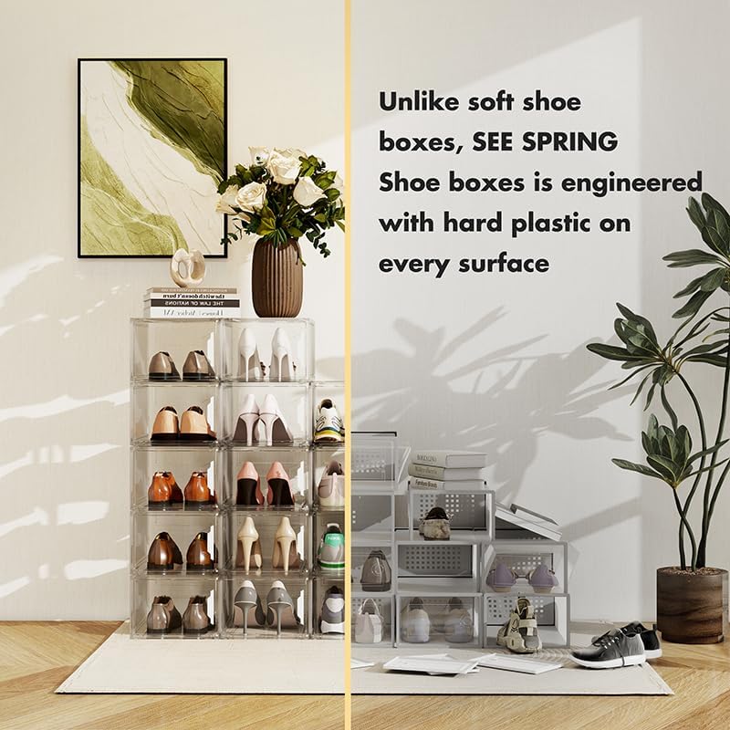 SEE SPRING Clear Shoe Storage Boxes, 6 Pack Stackable Hard Plastic Organizer - Image 3