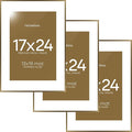 Homeforia 17x24 Picture Frame Bronze, High End Metal 17x24 Brass Poster Frames with Mat 13x19 Photo, 17 x 24 Frame Matted to 13 by 19 inch Print, 24by17 Thin Frames, Tempered Glass, Wall Kit, Set of 3