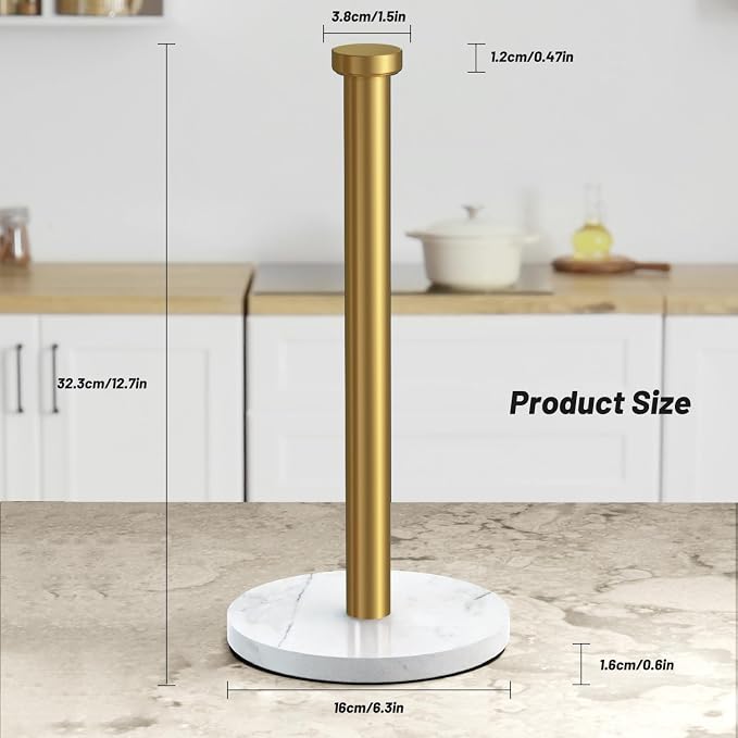 VEHHE Marble Gold Paper Towel Holder, Weighted Base & EVA Non-Slip Pad - Image 8