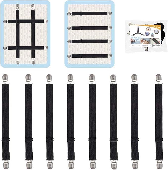 Adjustable Bed Sheet Straps Clips, Elastic Mattress Sheet Fasteners Holder and by QoeCycth