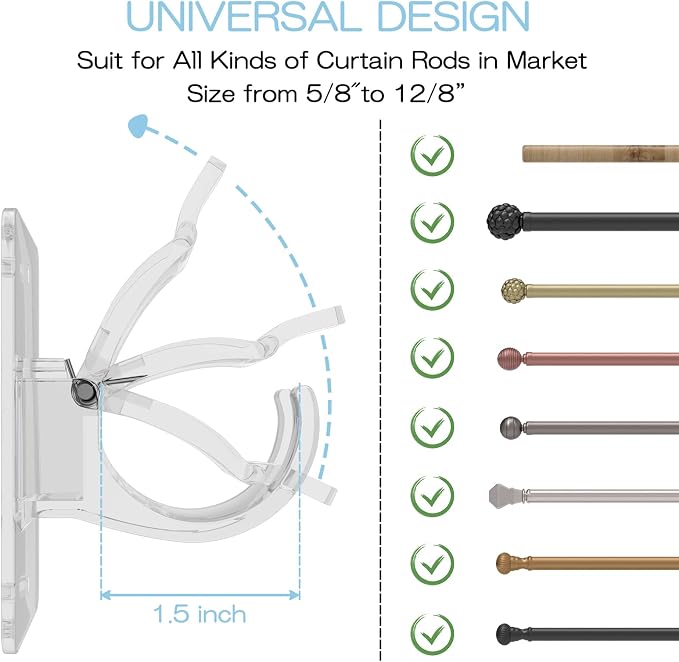4 Pieces Self Adhesive Curtain Rod Bracket, Universal Plastic Curtain Rod - Image 2
