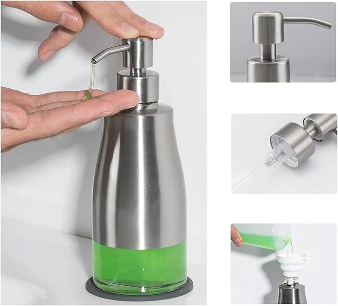 Gaussra 2 Pack Soap Dispenser - 11 OZ / 320 ML | Stainless Steel Case Glass - Image 5
