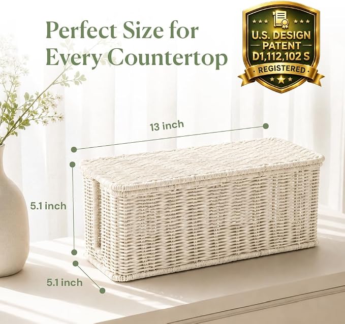 Cable Management Box, Handmade Rattan Cord Organizer - Image 2