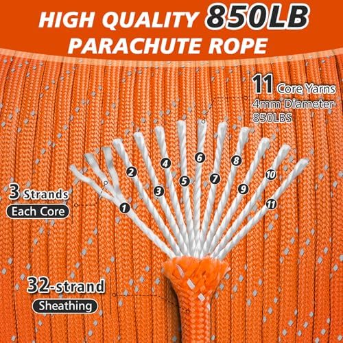 Reflective Paracord Rope 850Ib, 50/100/200/500/1000ft 4MM 11 Strand Strong - Image 3