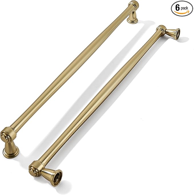 khtumeware 6 Pack 12 Inch(305mm) Brushed Brass Cabinet Pulls Satin Brass Kitchen Cabinet Handles Kitchen Cabinet Hardware for Cupboard Drawer Handles Dresser Pulls