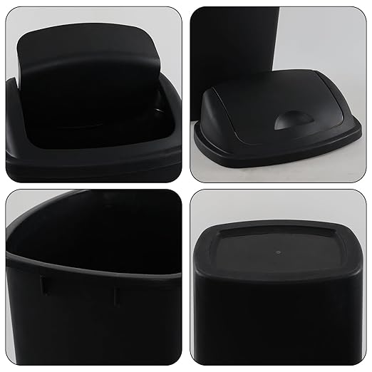 Trash Can, 4 Pack 10 Gallon Plastic Garbage Container Bin with Swing Top Lid, Black Waste Basket for Kitchen, Bathroom, Living Room, Office