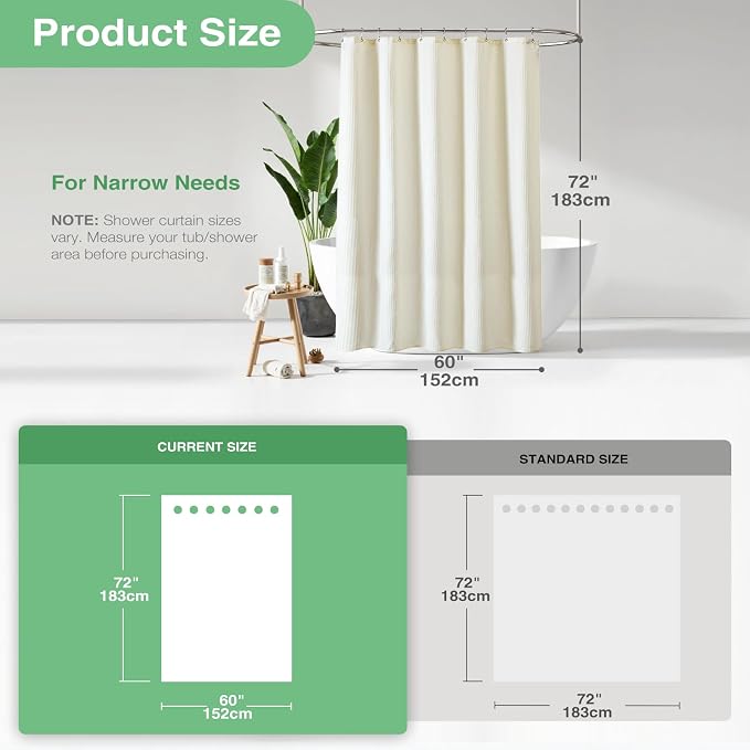 Dynamene Stall Waffle Shower Curtain 256 GSM Heavy Fabric 60x72 Cream/Ivory - Image 3