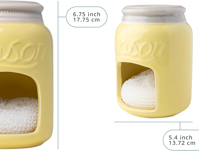 Comfify Yellow Mason Jar Ceramic Sponge Holder – Farmhouse Sink Caddy - Image 3