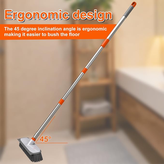 Floor Scrub Brush with Long Handle, Heavy-Duty Stiff Bristles - Image 5