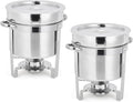 GarveeHome 7QT Soup Chafer Set of 2, Stainless Steel Round Soup Warmer with Pot, Notched Lids & Fuel Holders, Commercial Food Warmer for Buffets, Events and Party Service