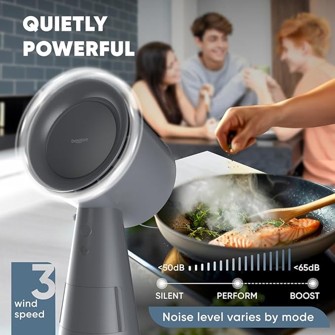 BREETEE Portable Range Hood Kitchen–5-Layer Filter Compact Desktop Exhaust Fan, Powerful 3-Speed Smoke Removal, Low Noise Countertop Range Hood, Oil Cup, for Apartments, Dorm, RV, Indoor BBQ - Grey