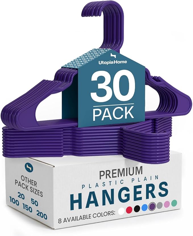 Utopia Home Plastic Hangers 30 Pack – Space Saving Clothes Hanger Purple | by UTOPIAHOME