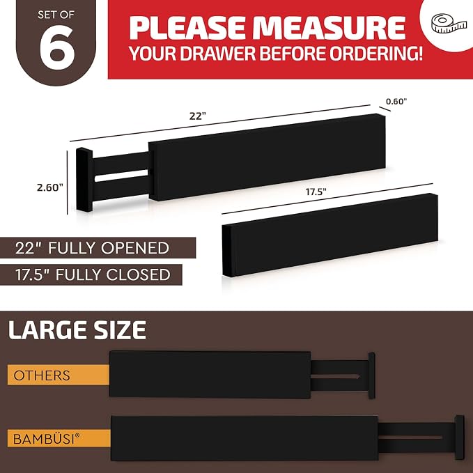 6-Pack Drawer Dividers 2.6-Inch High Dresser Organizer 16 to 22 Inch, Spring - Image 3