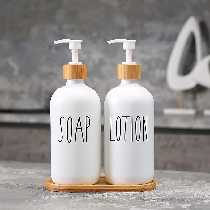 MOMEEMO White Soap Dispenser Bathroom Set | Soap and Lotion Dispenser Set - Image 2