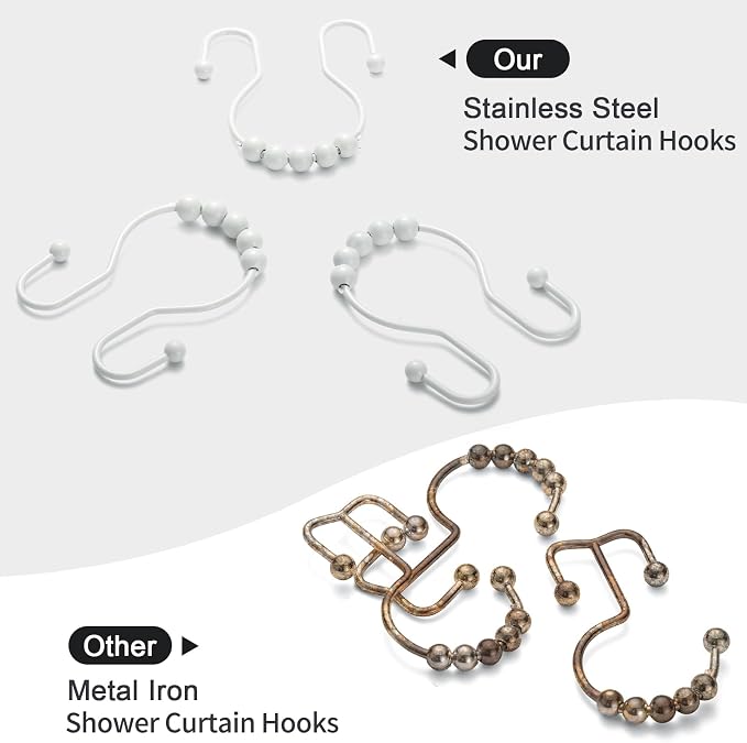 Shower Curtain Hooks, Stainless Steel Shower Curtain Hangers, Double Hook - Image 2