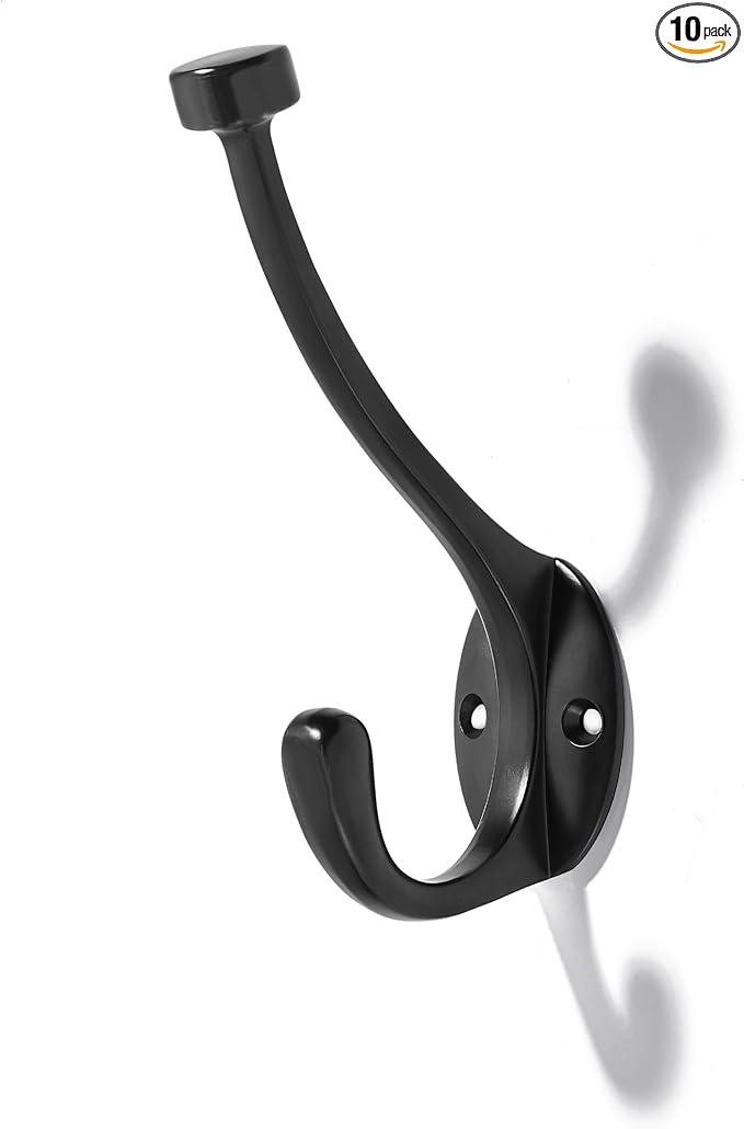 The 10 Pack 5-1/2 inch Black Coat Hook zinc Alloy mudroom Hooks is Suitable by khtumeware