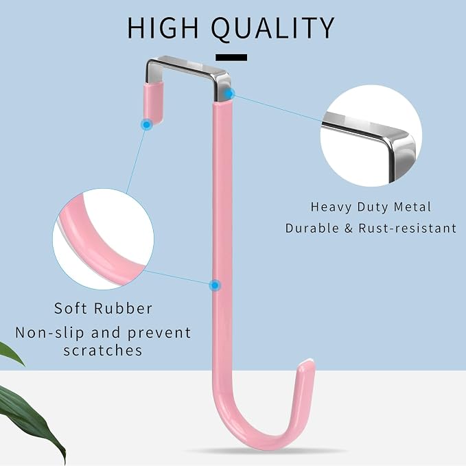 FYY Over the Door Hooks, Single-Hanger 4 Pack, Fits Doors 1.6" Pink | Heavy - Image 3