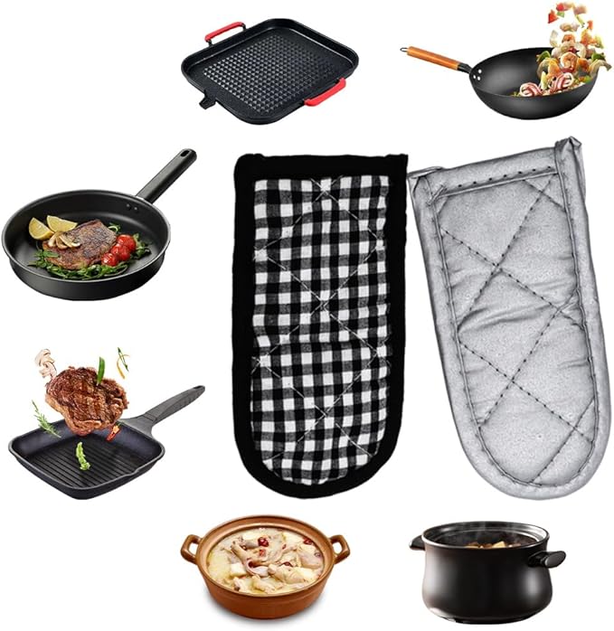 4PCS Cast Iron Skillet Handle Cover - Heat Resistant Cotton Pan Pot Handle Covers, Non-Slip Hot Handle Covers, Machine Washable Handle Mitts, Kitchen Baking Cooking BBQ Supplies