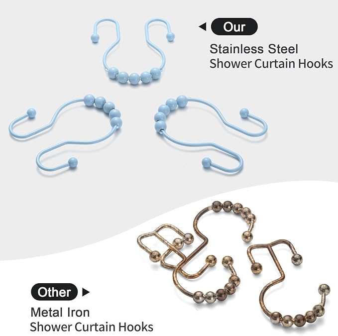 Shower Curtain Hooks, Stainless Steel Shower Curtain Hangers, Double Hook - Image 2