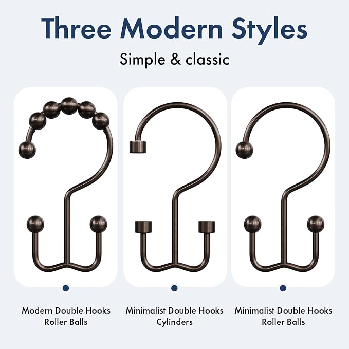 Bathway Shower Curtain Hooks Bronze Shower Curtain Rings, Metal Shower Hooks - Image 7