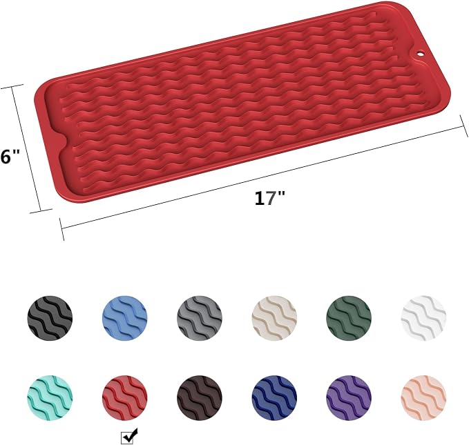 ZLR Small Dish Drying Mat for Kitchen Counter, Lava Red | Narrow Silicone - Image 6