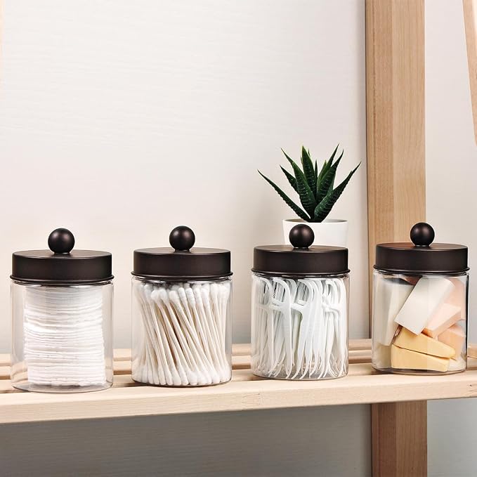 Amolliar Acrylic Apothecary Jar Bathroom Qtip Holder Bronze 6 Pack - Image 2