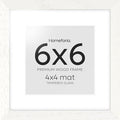 Homeforia 6x6 Picture Frames White, High-End Oak 6 x 6 Square Wood Frame with Mat 4 by 4 inch Photo, 6x6 Wooden Frame Matted to 4x4 Art, 6by6 Wall or Tabletop Frames, Tempered Glass, Wall Kit, Set of 1