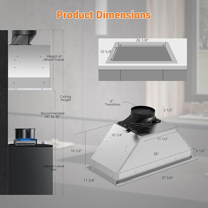KMB02-30 Range Hood Insert 30 Inch, 900 CFM Built-in Range Hood, Stainless Steel Kitchen Vent Hood with 4-Speed,Ducted/Ductless Hood Range with Bright LED Lights, Smart Control Panel