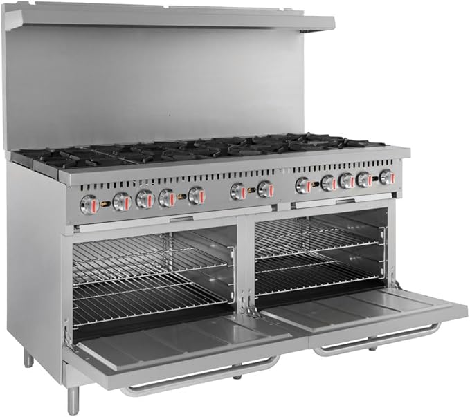 Kratos Commercial Gas Range and Oven, 10 Burners and 2 Full Sized Ovens, Liquid Propane Powered, Stainless Steel, 360,000 Total BTU Output, 60" Wide (29Y-045-LP)