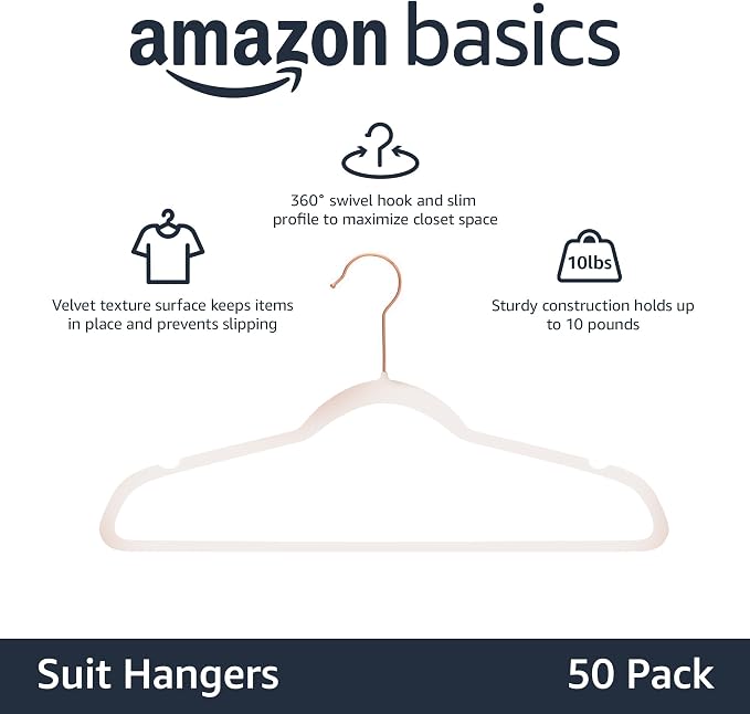 Amazon Basics Space Saving Slim Velvet Non-Slip Suit Clothes Hangers, Sturdy - Image 2