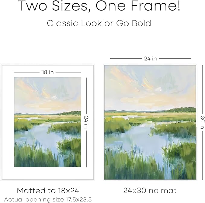 Homeforia 24x30 Poster Frame White, High End Metal 24 x 30 Picture Frames with Mat 18 by 24 inches Photo, 24x30 White Frame Matted to 18x24 Print, 30x24 Large Frame, Tempered Glass, Wall Kit, Set of 1