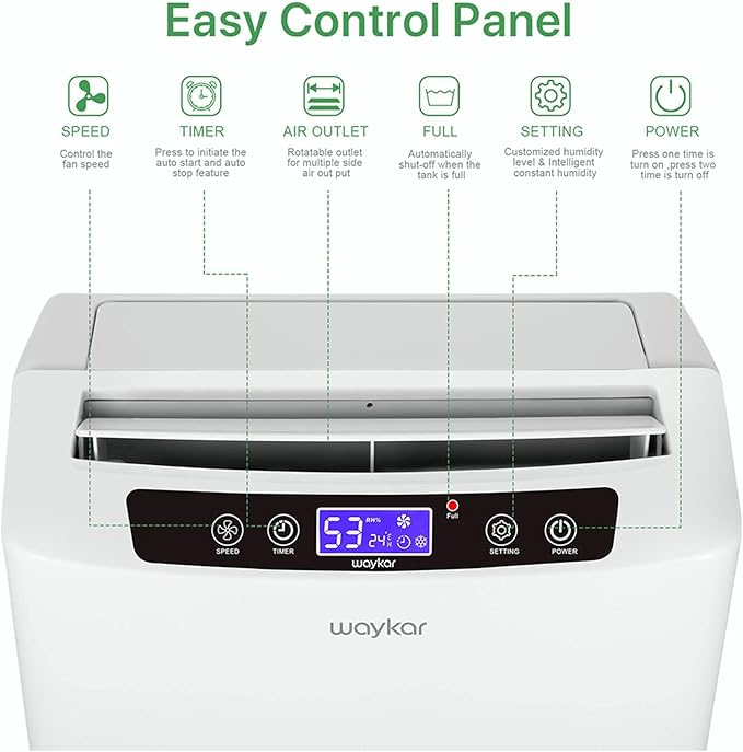 Waykar 2000 Sq. Ft. 2025 Energy Star Dehumidifier for Home and Basements, with Auto or Manual Drainage, 0.66 Gallon Water Tank Capacity