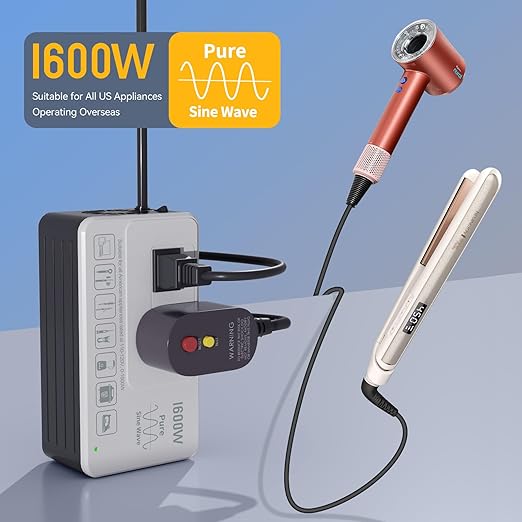 1600W 220V to 110V Voltage Converter, Universal Power Plug Adapter Voltage Converter US to Europe International Travel, Power Any American Appliances in 220-250V, Plug & Play, No Limitations