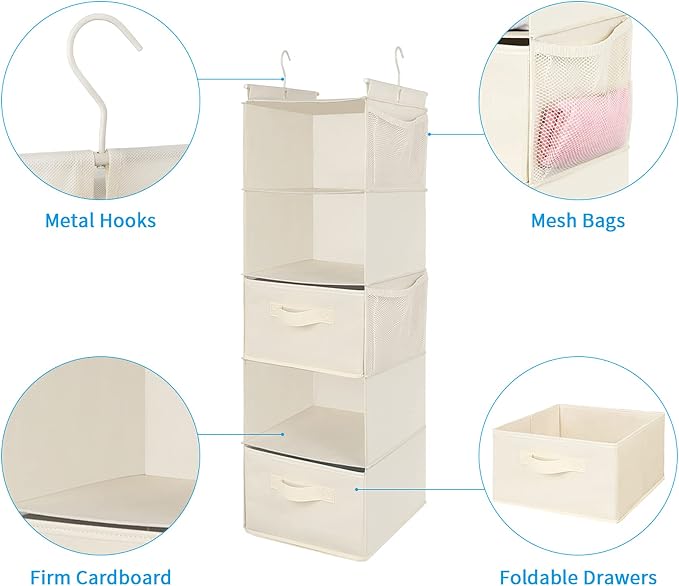MAX Houser 5 Tier Shelf Hanging Closet Organizer, Cloth Hanging Shelf - Image 8